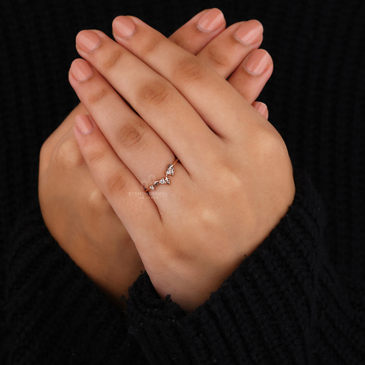 Rose gold wedding band with nature inspired wedding band.