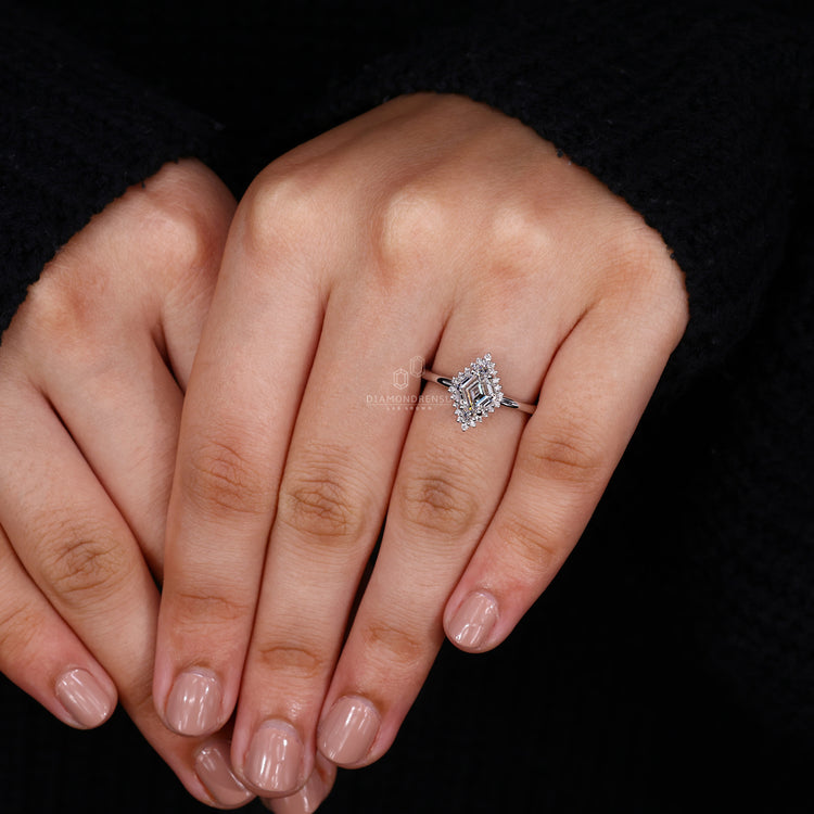 Prong setting added in halo diamond engagement ring.