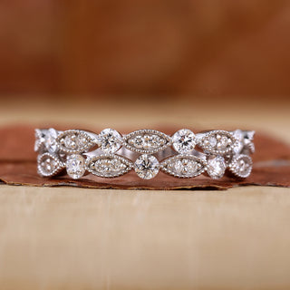 Round diamond wedding band with double row band.