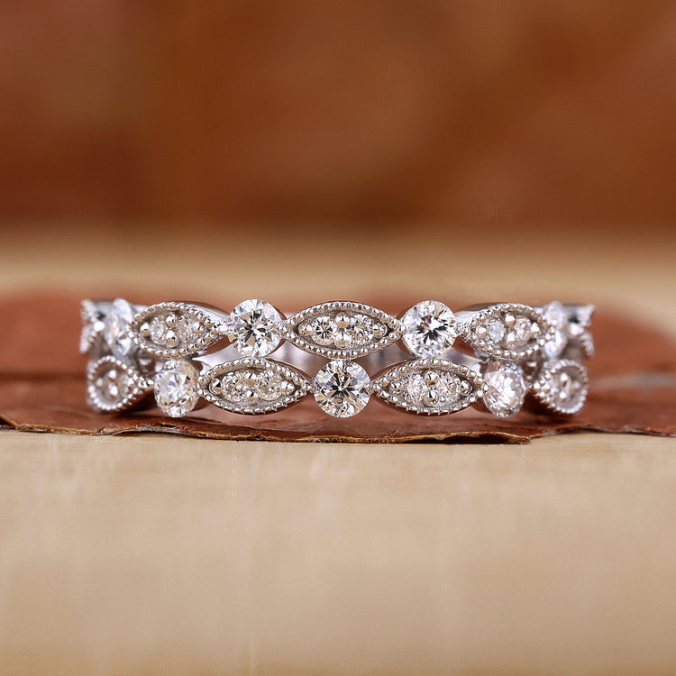 Round diamond wedding band with double row band.