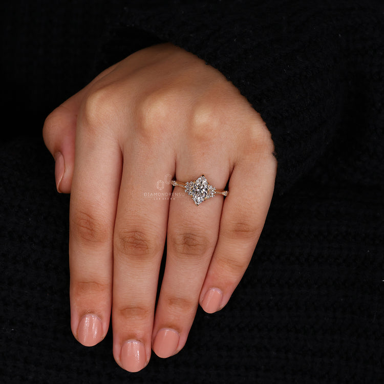 Prong setting used in a marquise engagement ring.