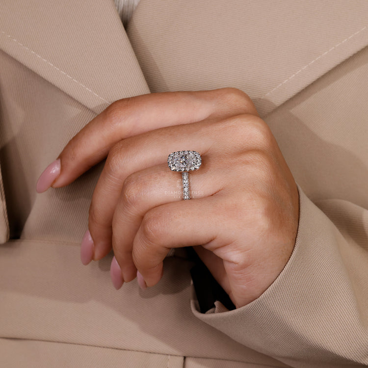 White gold diamond ring with 3 side pave setting.
