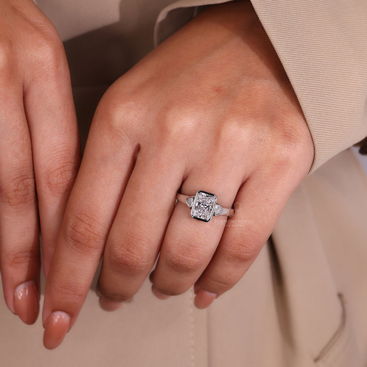 IGI certified radiant cut engagement ring.