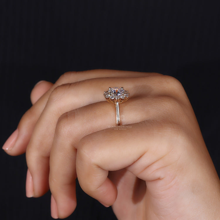 Halo engagement ring designed with a modern touch.