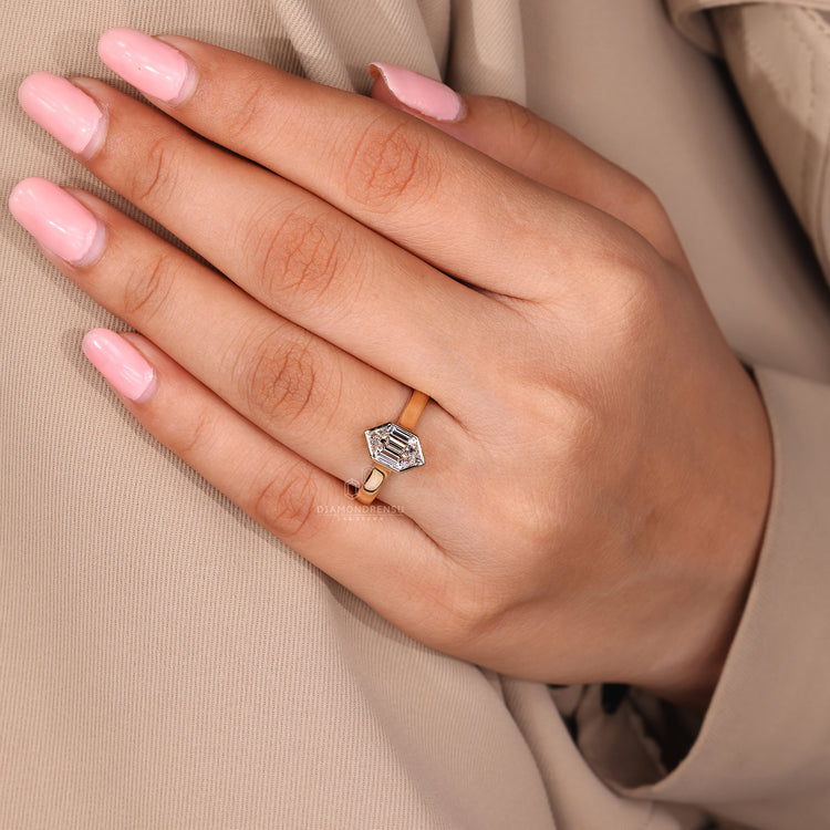 Handmade hexagon solitaire ring by Diamondrensu AU.