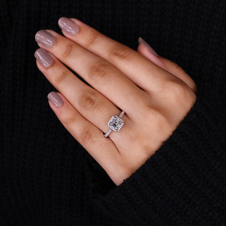 Asscher Cut Lab-Grown Diamond Halo Engagement Ring 1.4 CT