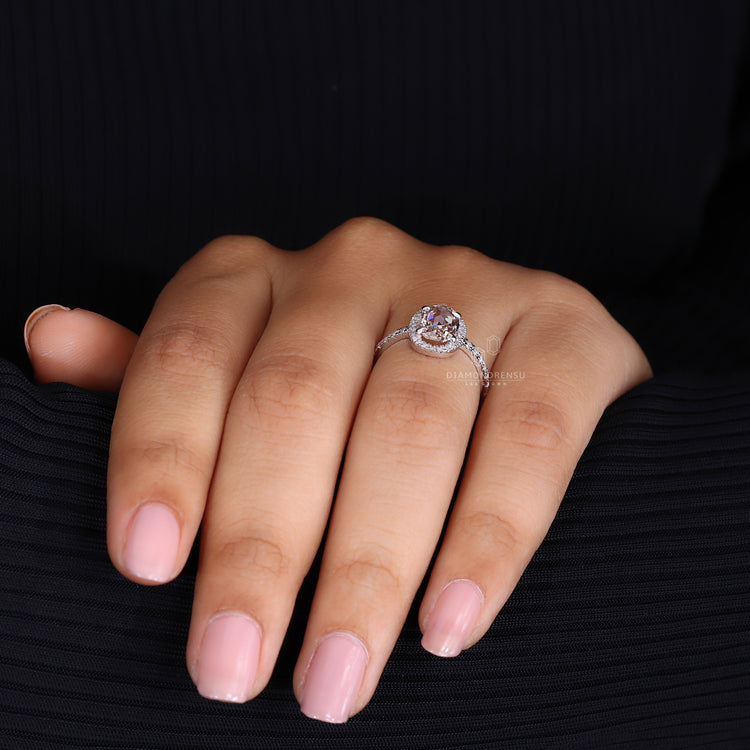 Customise ring with pave band engagement ring.