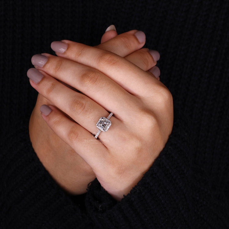 Asscher Cut Lab-Grown Diamond Halo Engagement Ring 1.4 CT