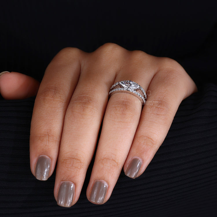 Handmade split pave shank marquise ring in Australia.