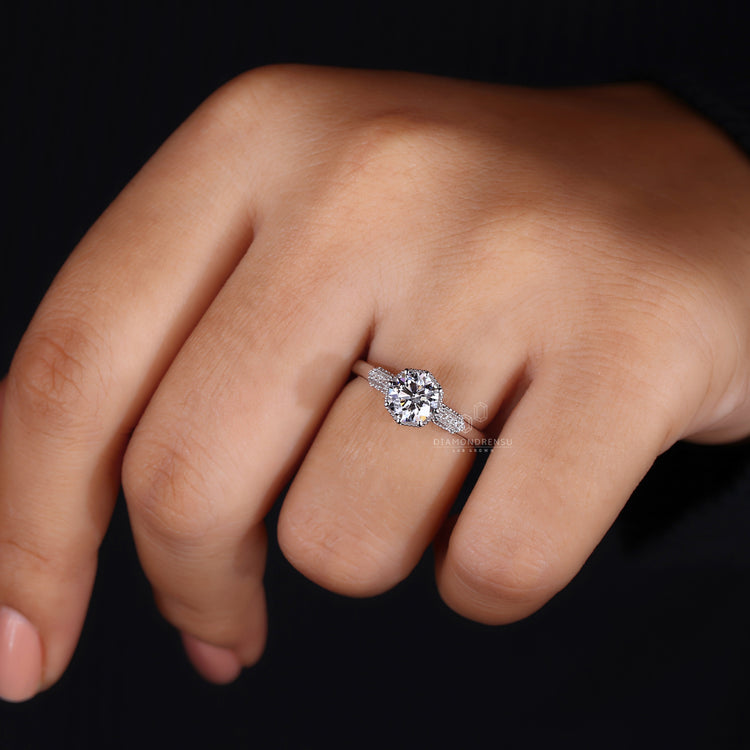 Milgrain vintage engagement ring in custom design.
