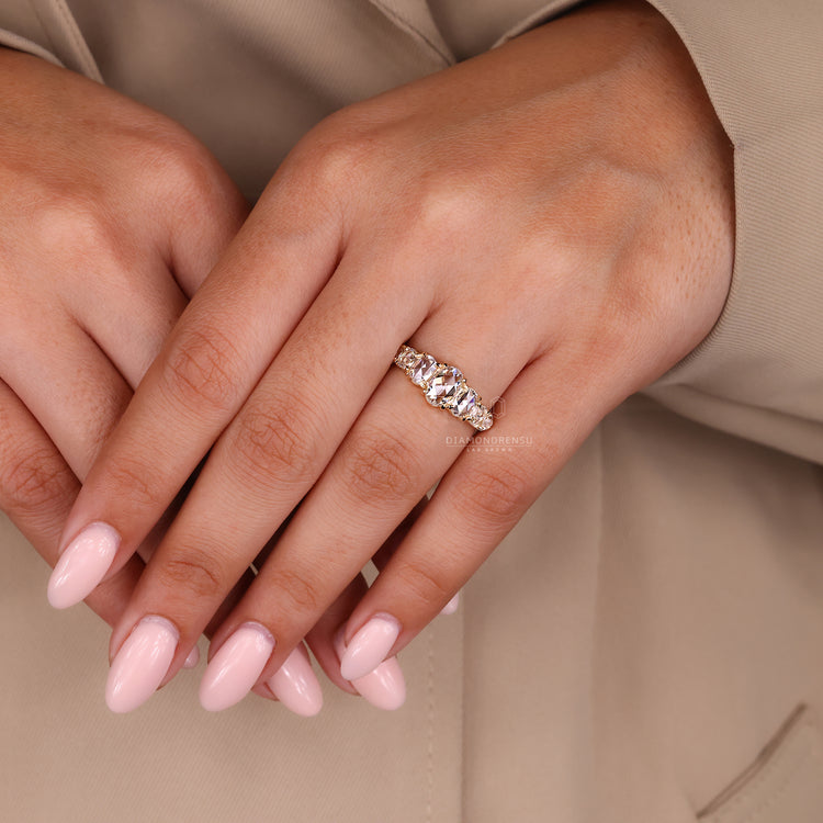 Yellow gold hidden halo engagement ring.