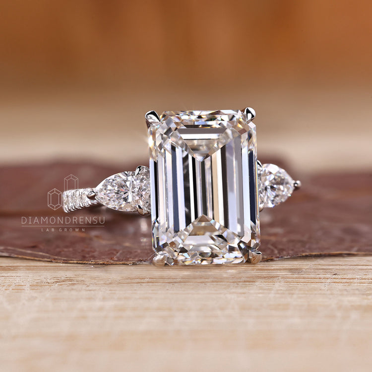 Hidden halo Emerald Cut Diamond Ring handmade design.