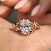 Nature inspired moissanite ring blends with handmade jewelry.