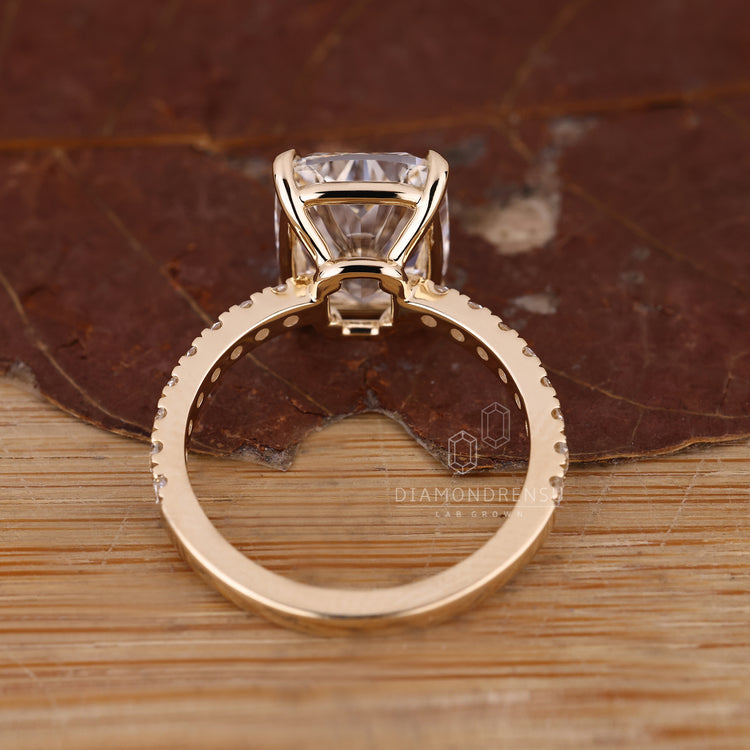 IGI certified lab grown elongated cushion ring.