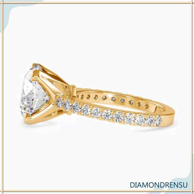 Rose gold, white gold, and yellow gold round diamond engagement ring options.