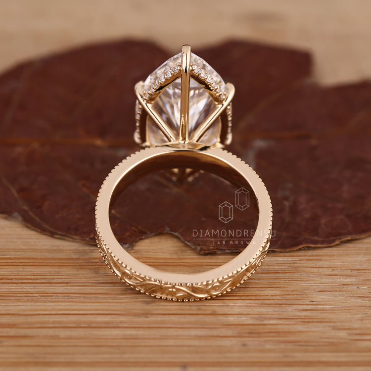 Handmade jewellery marquise diamond ring with art deco style.