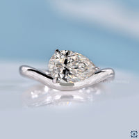 Pear Moissanite Curved Solitaire East West Ring 1.24 CT