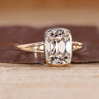 Lab Grown Cushion Old European Cut solitaire ring.
