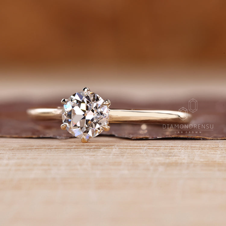 Handmade Round Old European Cut Ring elegant design.