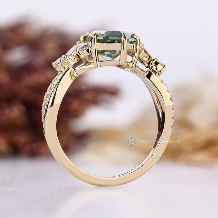 Handmade Dutch marquise diamond ring with twisted shank.