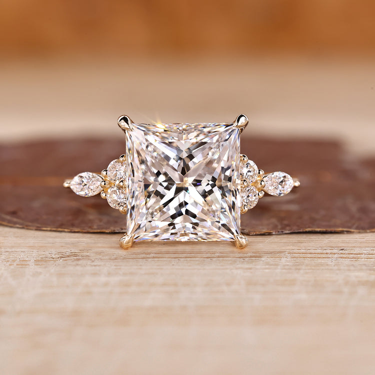 Princess Cut Diamond Ring with marquise side stones.