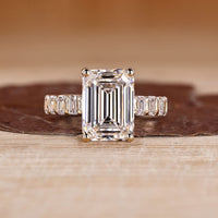 Emerald Cut Diamond Engagement Ring pave bar setting.