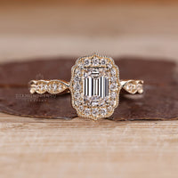 Emerald Cut Diamond Ring elegant pave band design.