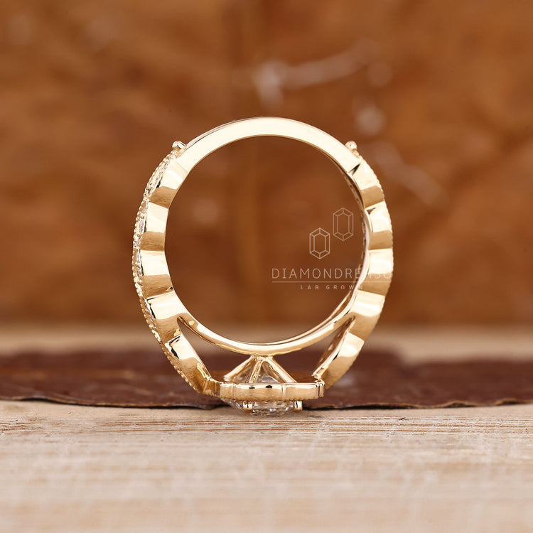 Emerald Cut Diamond Ring refined cathedral setting.