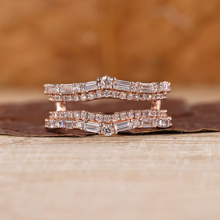 Baguette wedding band with round cut diamond band.