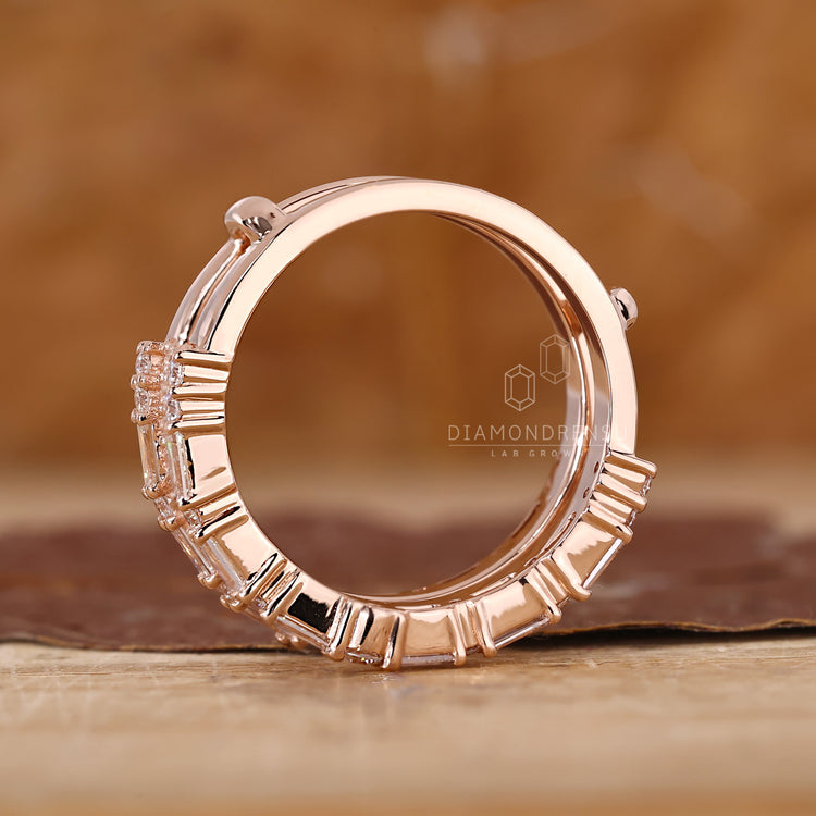 Handmade jewelry with baguette wedding band.