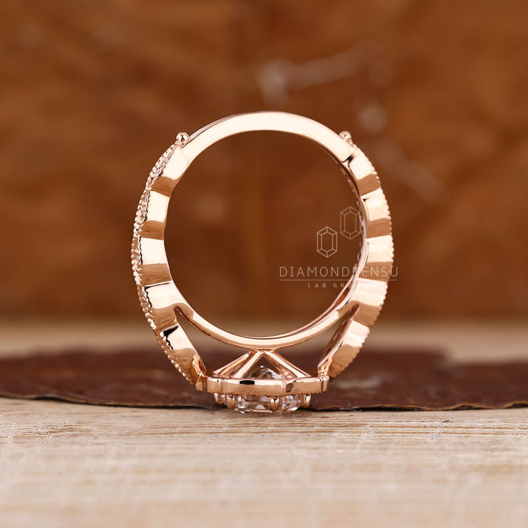 IGI certified Hexagon Cut Diamond Ring classic design.