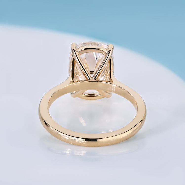Lab grown cushion old mine cut diamond ring.