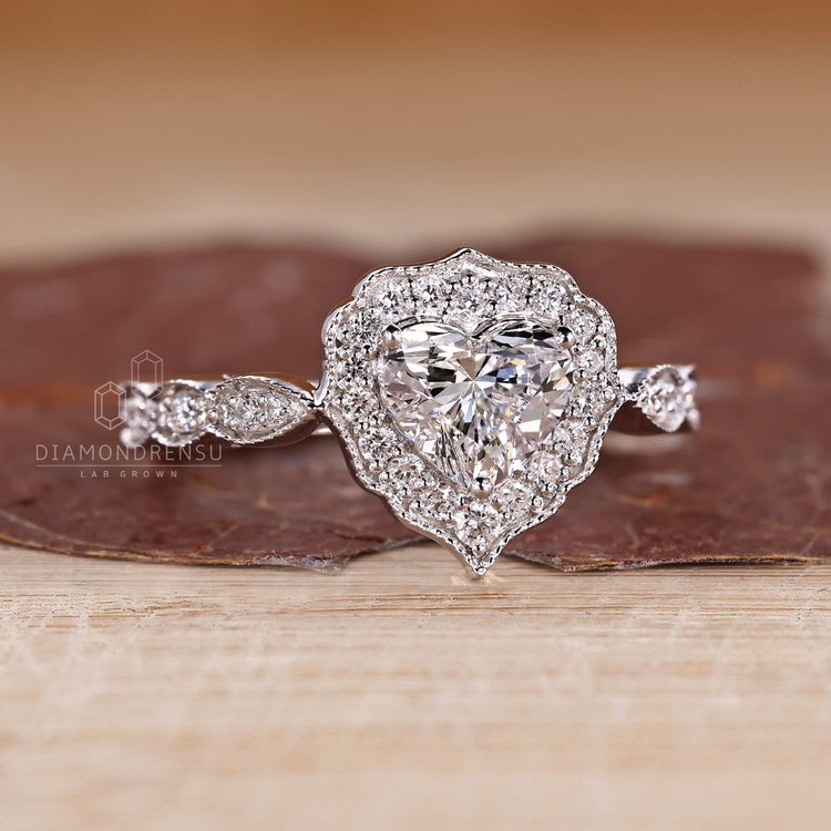 Heart Cut Diamond Ring elegant pave band design.