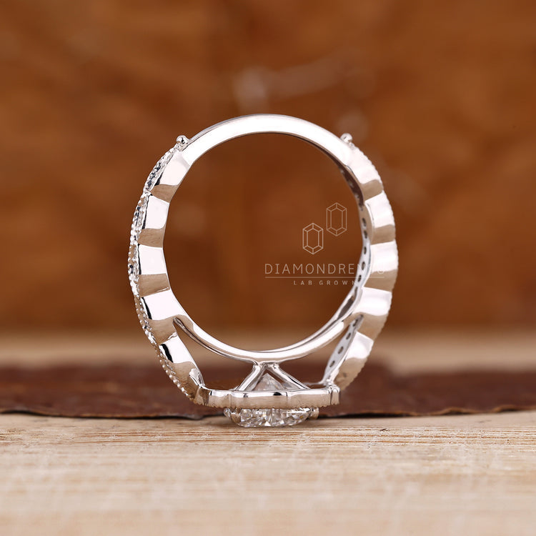 Heart Cut Diamond Ring refined cathedral setting.