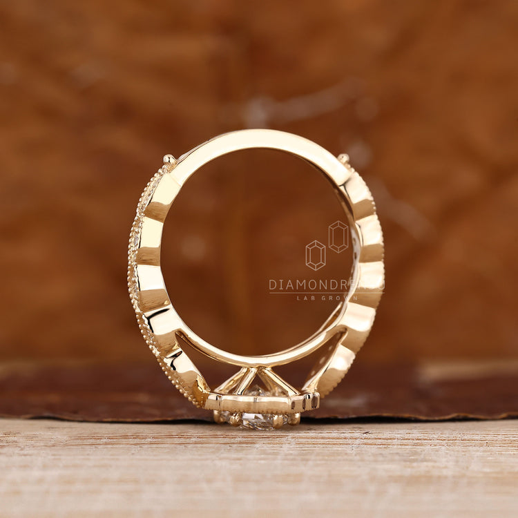Dutch Marquise Diamond Ring with milgrain edge design.