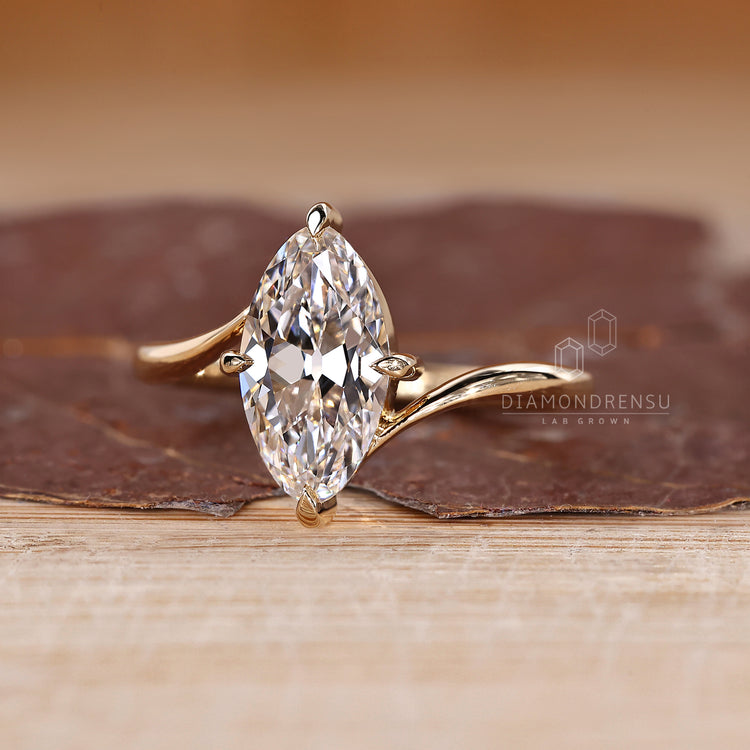 Lab Grown Marquise Old European Cut solitaire ring.