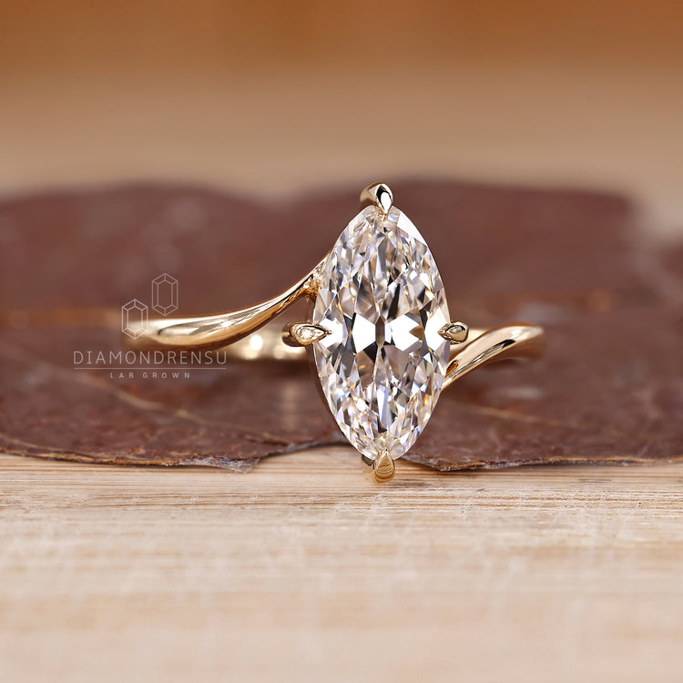 IGI certified Marquise Old European Cut diamond ring.