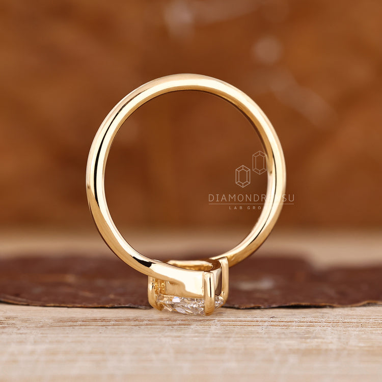 Lab Grown Marquise Old European Cut Ring claw prong.