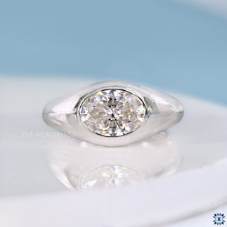 Oval cut engagement ring in solitaire style with east to west setting.