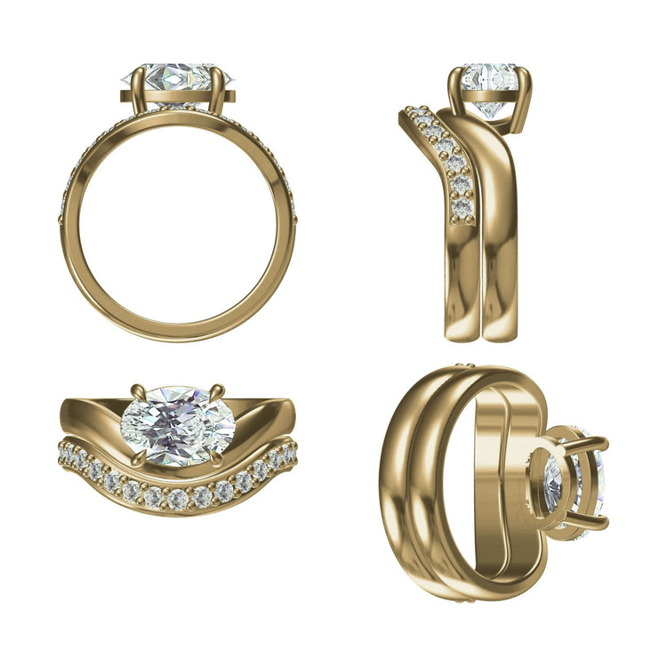Oval Cut Lab-Grown Diamond East-West Pavé Bridal Set Rings 2 CT