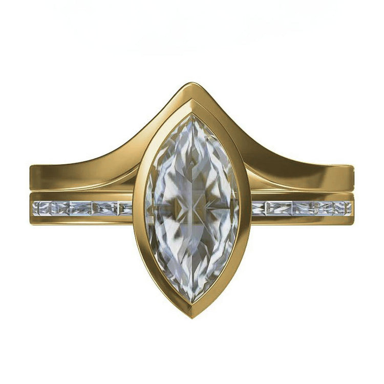 Elegant Marquise Bezel Engagement Ring – Pave Accents ENGAGEMENT RING ONLY