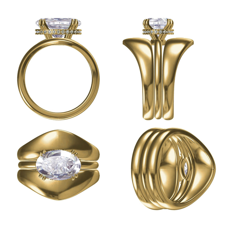 Oval Lab-Grown Diamond East to West Bold Domed Three-Piece Ring 3 CT - Set