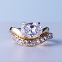 Oval Cut Lab-Grown Diamond Ring Set East to West with Pavé Curved Band 2 CT