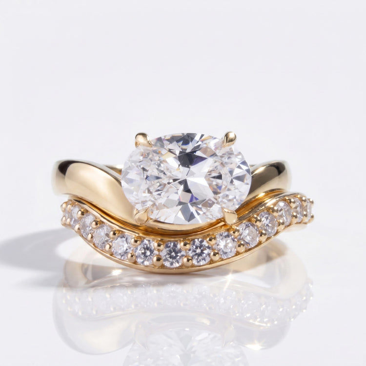 Oval Cut Lab-Grown Diamond East-West Pavé Bridal Set Rings 2 CT