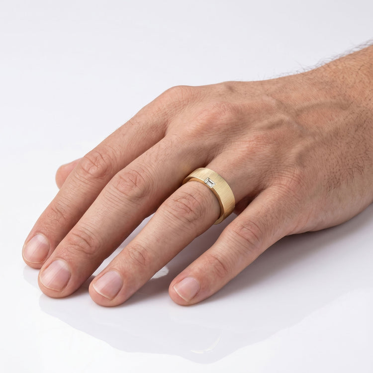 0.08 CT Baguette Cut Brushed Finish Men's 5mm Wedding Band