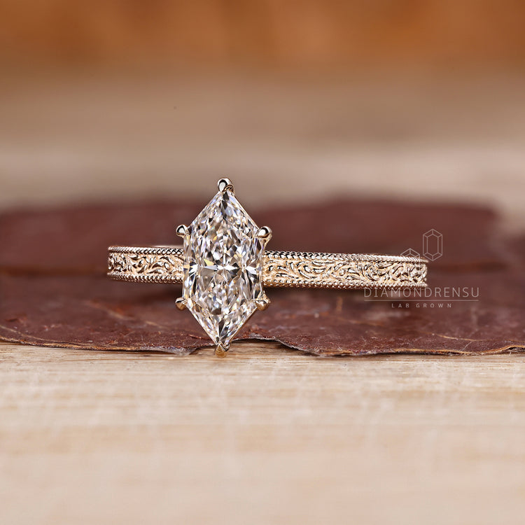 Lab grown Dutch marquise diamond ring art deco.
