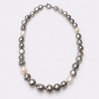 Grey Keshi Freshwater Pearl Necklace Dotted with White Pearls 10.2-11.5mm