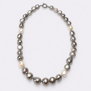 Grey Keshi Freshwater Pearl Necklace Dotted with White Pearls 10.2-11.5mm