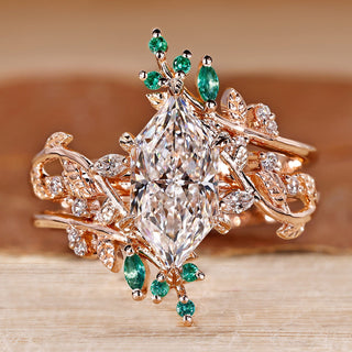 Dutch marquise diamond bridal set with filigree details.