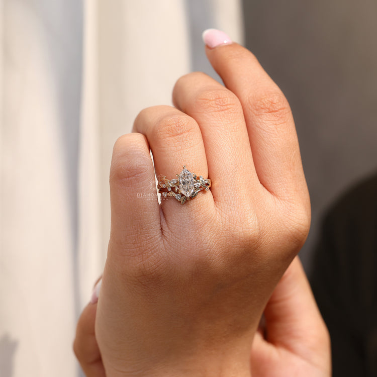 Dutch marquise bridal set with round diamond accents